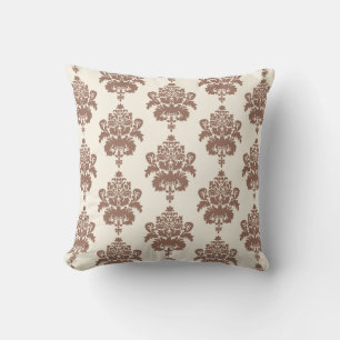 Stylish Elegant Brown White Damask Pattern Throw Pillow