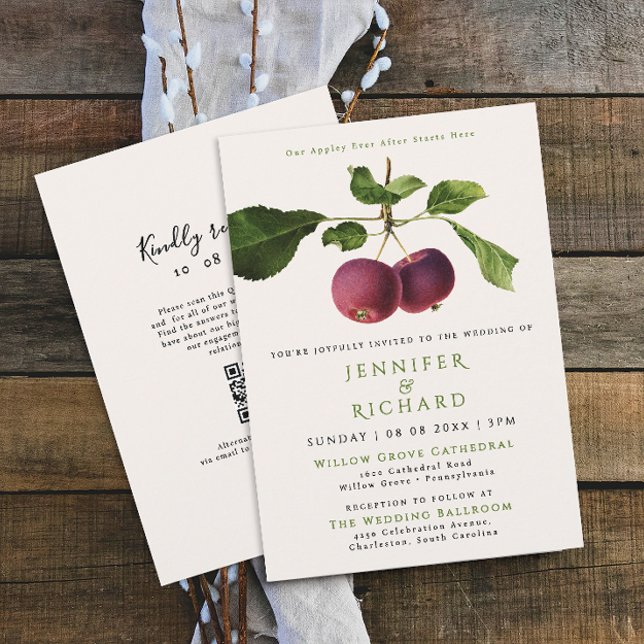 Stylish Elegant Burgundy Apple Ever After Wedding Invitation (Creator Uploaded)
