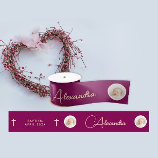 Stylish Elegant Burgundy Red Cross Photo Name Typo