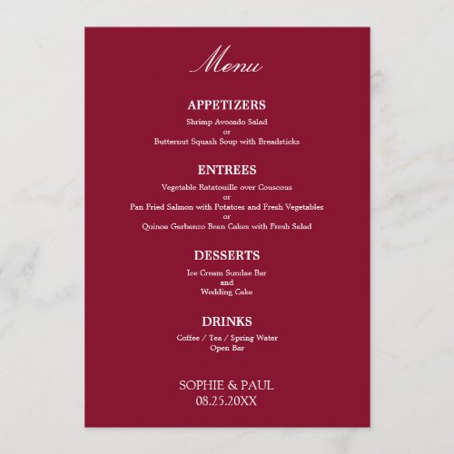 Stylish Elegant Burgundy Wedding Menu