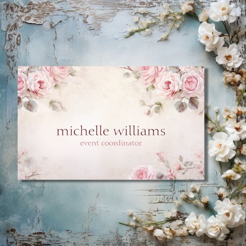 Stylish Elegant Chic Pink Flowers Floral Business Card