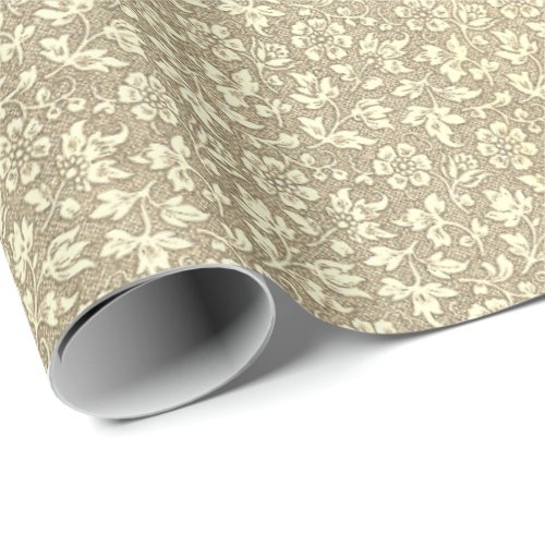 Stylish Elegant Chic Vintage Beige Floral Pattern Wrapping Paper