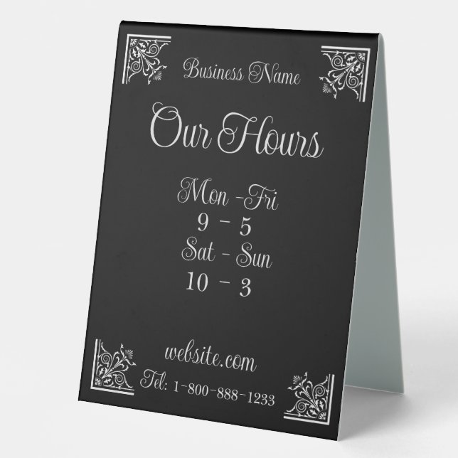 Stylish, Elegant Company Business Hours Table Tent (Front)