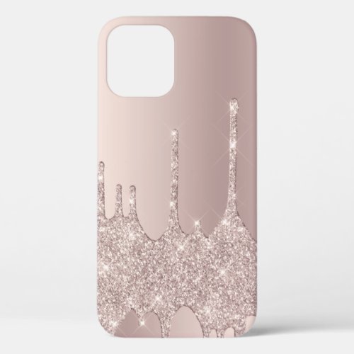 Stylish elegant copper rose gold glitter drips iPhone 12 case