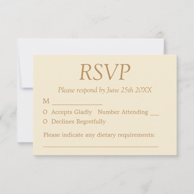 Stylish Elegant Cream Beige Wedding RSVP Card (Front)