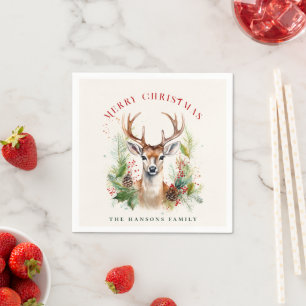 Stylish & Elegant Deer Christmas Greenery Custom Napkins