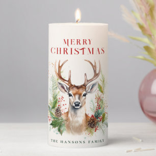 Stylish & Elegant Deer Christmas Greenery Custom Pillar Candle