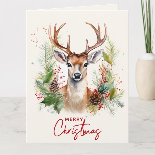Stylish & Elegant Deer Custom Photo Christmas Card (Front)