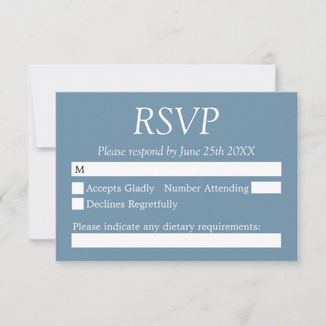 Stylish Elegant Dusty Blue Wedding RSVP Card (Front)