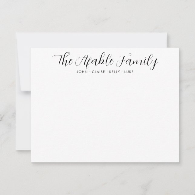 Stylish Elegant Family Name Couple Black Script No Note Card (Front)