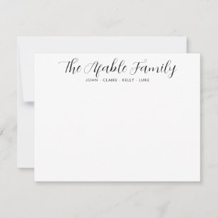 Stylish Elegant Family Name Couple Black Script No Note Card