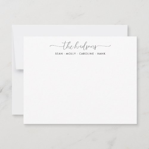 Stylish Elegant Family Name Couple Black Script Note Card
