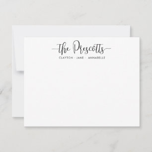 Stylish Elegant Family Name Couple Black Script Note Card