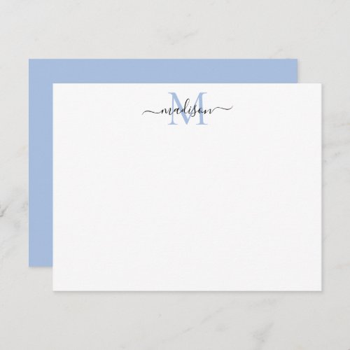 Stylish Elegant Girly Script Dusty Blue Monogram Note Card