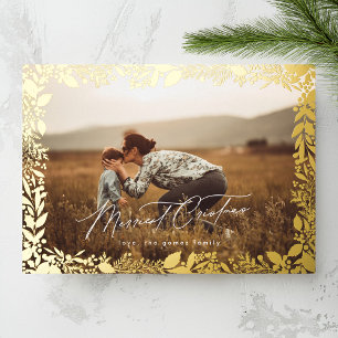 Stylish Elegant Gold Botanical Photo Border Foil Holiday Card