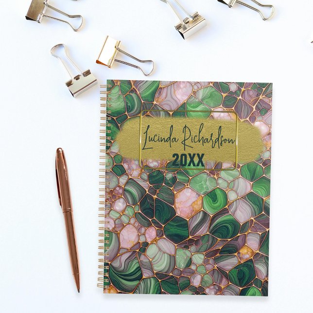 Stylish Elegant Gold Emerald Green Mosaic Yearly Planner (Creator Uploaded)
