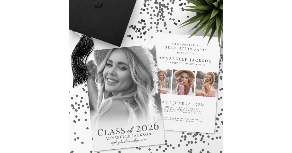 Stylish Elegant Graduate Simple Photo Graduation Invitation | Zazzle