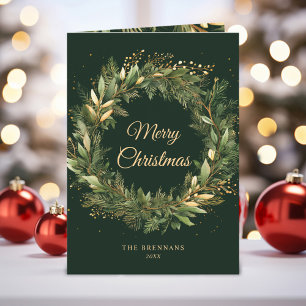 Stylish Elegant Green Gold Christmas Holiday Card