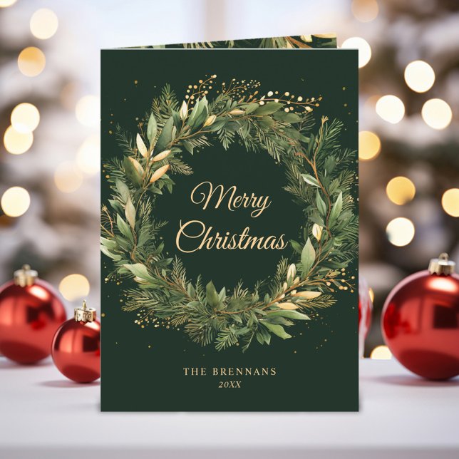 Stylish Elegant Green Gold Christmas Holiday Card (Stylish Elegant Green Gold Christmas Holiday Card)
