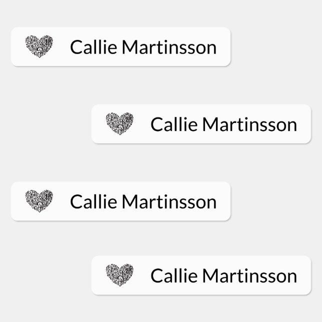 Stylish Elegant Heart Black White Kids' Labels (Group)