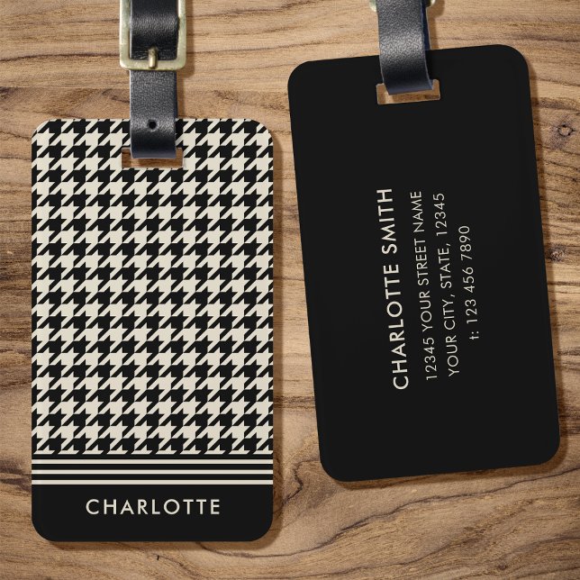 Stylish Elegant Houndstooth Black Off-white Luggage Tag (Creator Uploaded)