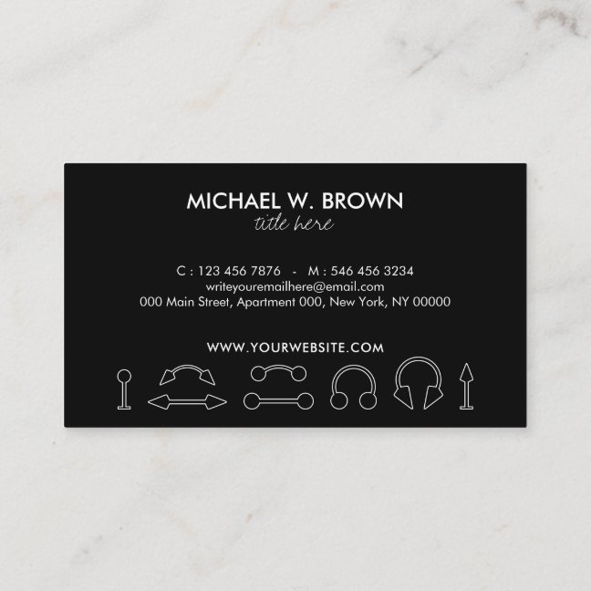 Stylish Elegant Jewelry Body Piercing Business Card