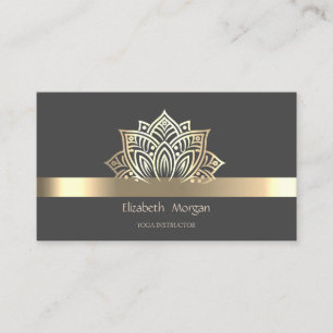 Stylish Elegant Lotus Gold Stripe Yoga Instructor Business Card