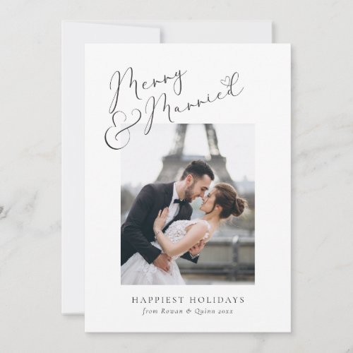 Stylish Elegant Merry and Married Photo Collage Holiday Card