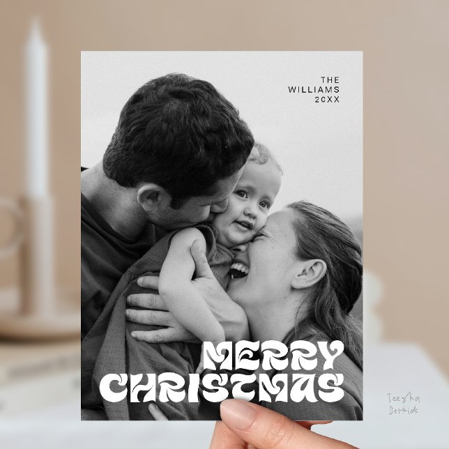 Stylish Elegant, Merry Christmas Family Photo Chic Postcard (Stylish Elegant, Merry Christmas Family Photo Chic Postcard in Romantic Black White Grey)