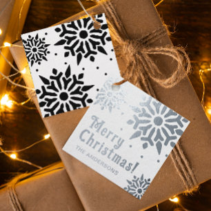 Stylish Elegant Merry Christmas Foil Snowflake  Foil Favor Tags