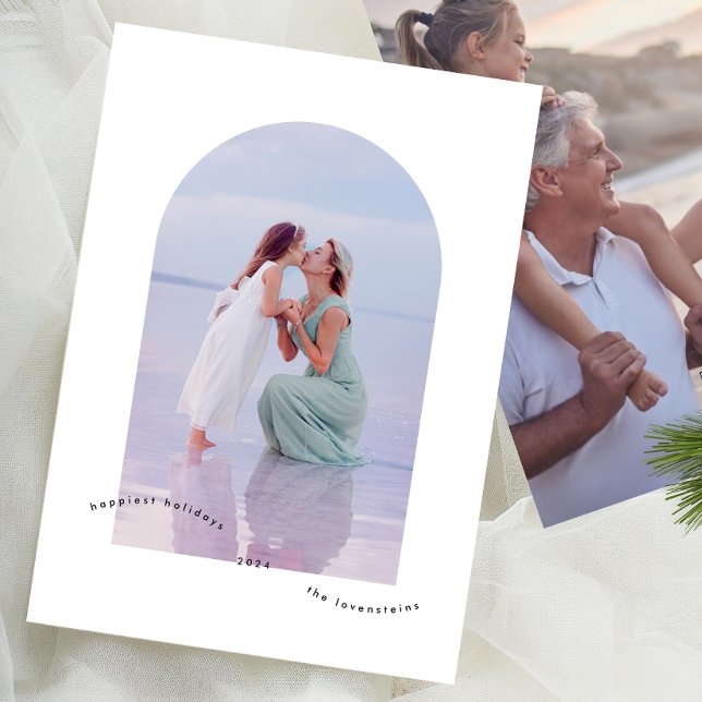 Stylish Elegant Minimal Arch Photo Happiest Holiday Card (Creator Uploaded)