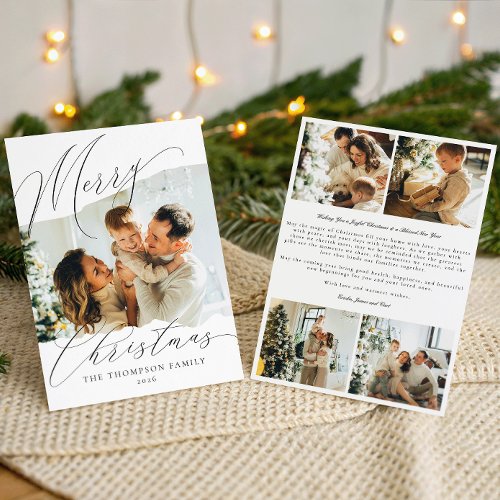 Stylish Elegant Minimalist Family Photo Christmas Holiday Card