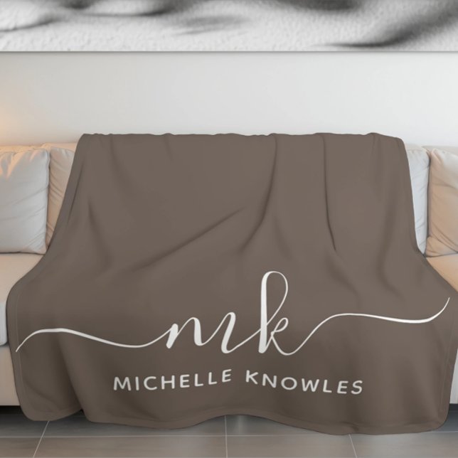 Stylish Elegant Minimalist Monogram and Name Sherpa Blanket (Creator Uploaded)