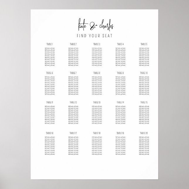 Stylish Elegant Modern Custom Names  seating chart (Front)
