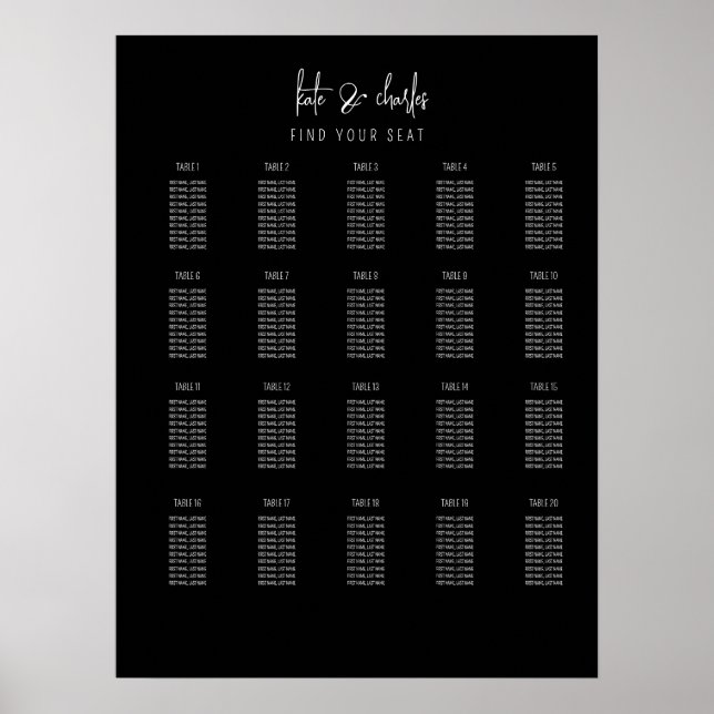 Stylish Elegant Modern Custom Names  seating chart (Front)