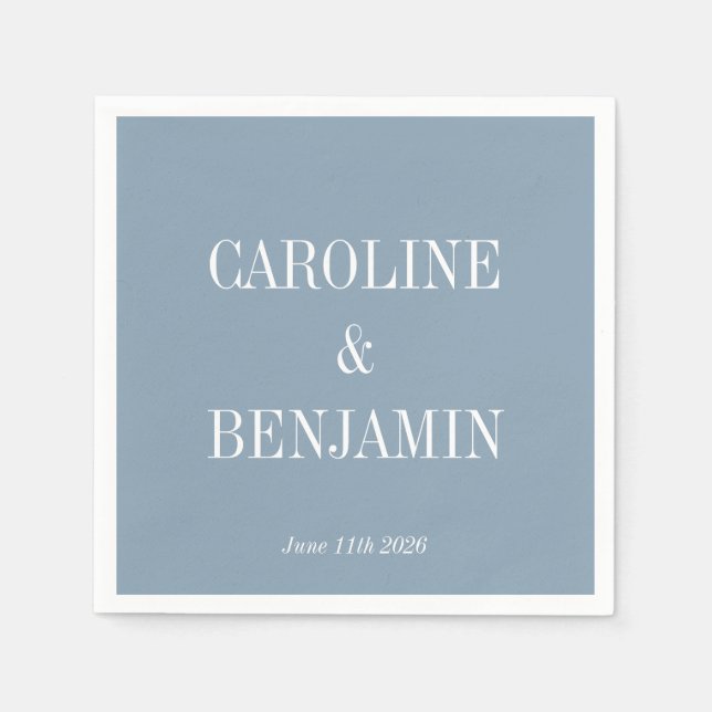 Stylish Elegant Modern Dusty Blue Custom Wedding Napkins (Front)