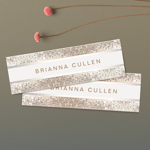 Stylish Elegant Modern Striped Silver Sequin  Mini Business Card