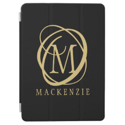 Stylish Elegant Monogram Name Black Gold iPad Air Cover