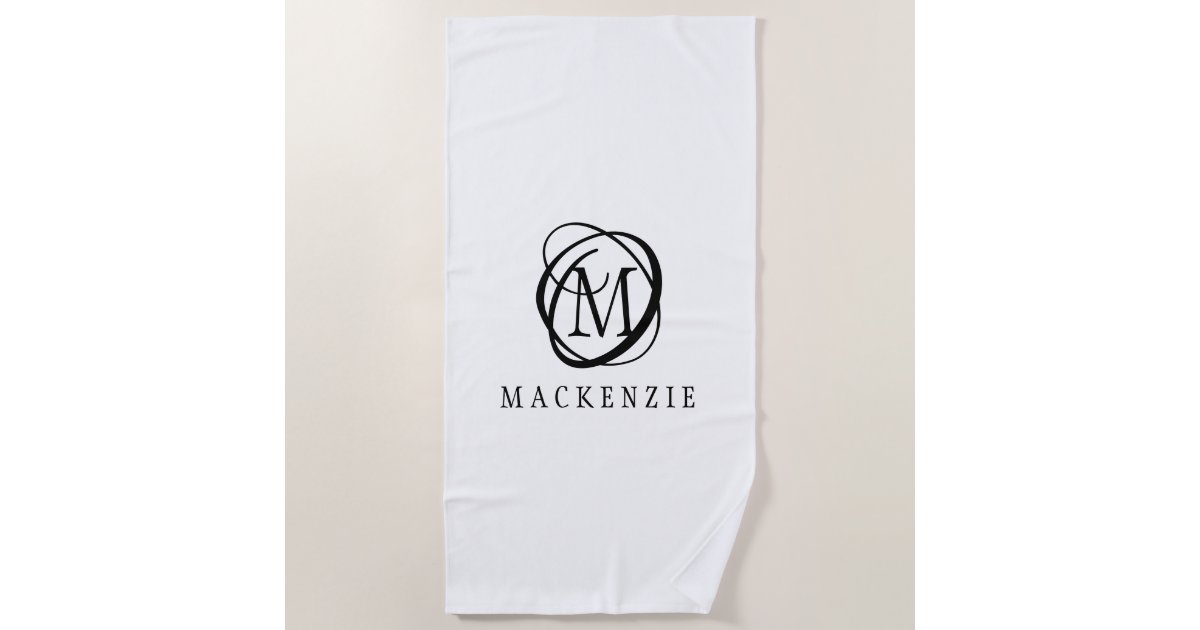 Stylish Elegant Monogram Name Black White Beach Towel | Zazzle