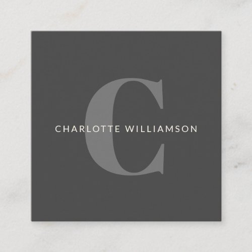 Stylish Elegant Monogram Professional Black Gray Square Business Card