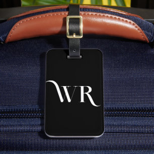 Stylish Elegant Ornament 2 Monogram Initial Black Luggage Tag