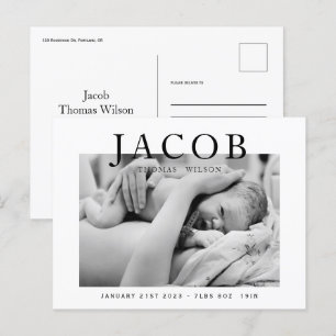 Stylish elegant photo baby announcement postcard