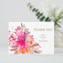 Stylish Elegant Pink Floral Custom Wedding Flat Thank You Card