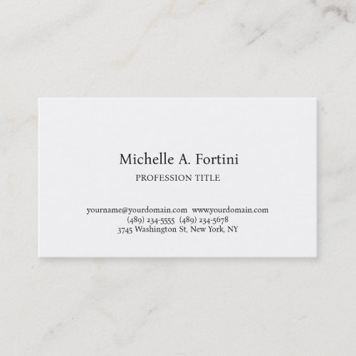 Stylish Elegant Plain Simple White Minimalist Business Card