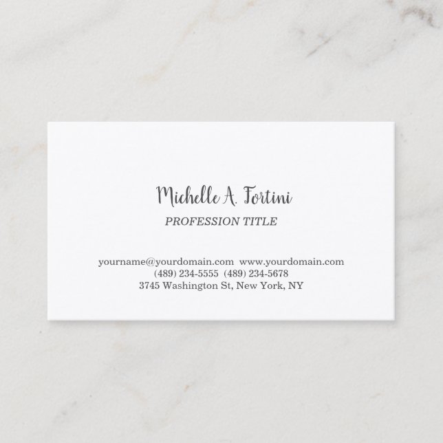 Stylish Elegant Plain Simple White Premium Silk Business Card (Front)