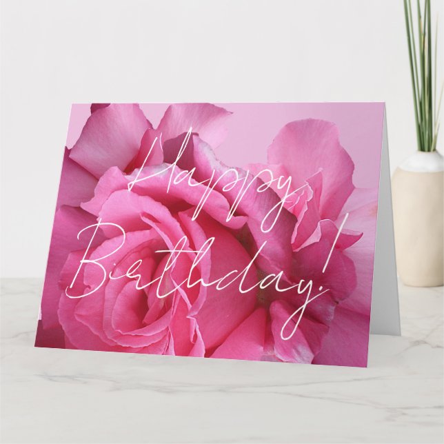 Stylish elegant pretty pink roses Happy Birthday Card (Front)