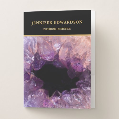 Stylish elegant purple amethyst professional pocke pocket folder