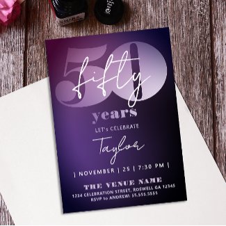 Stylish Elegant Purple Black 50th Fifty Ombre Typo