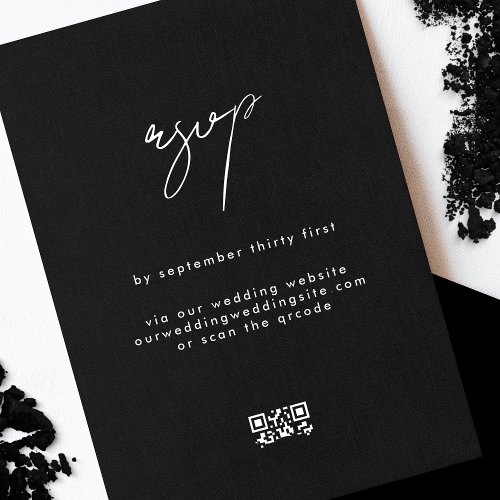Stylish Elegant QR CODE Black Wedding Website RSVP Card