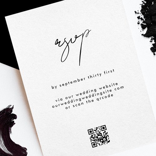 Stylish Elegant QRCODE Black White Wedding Website RSVP Card